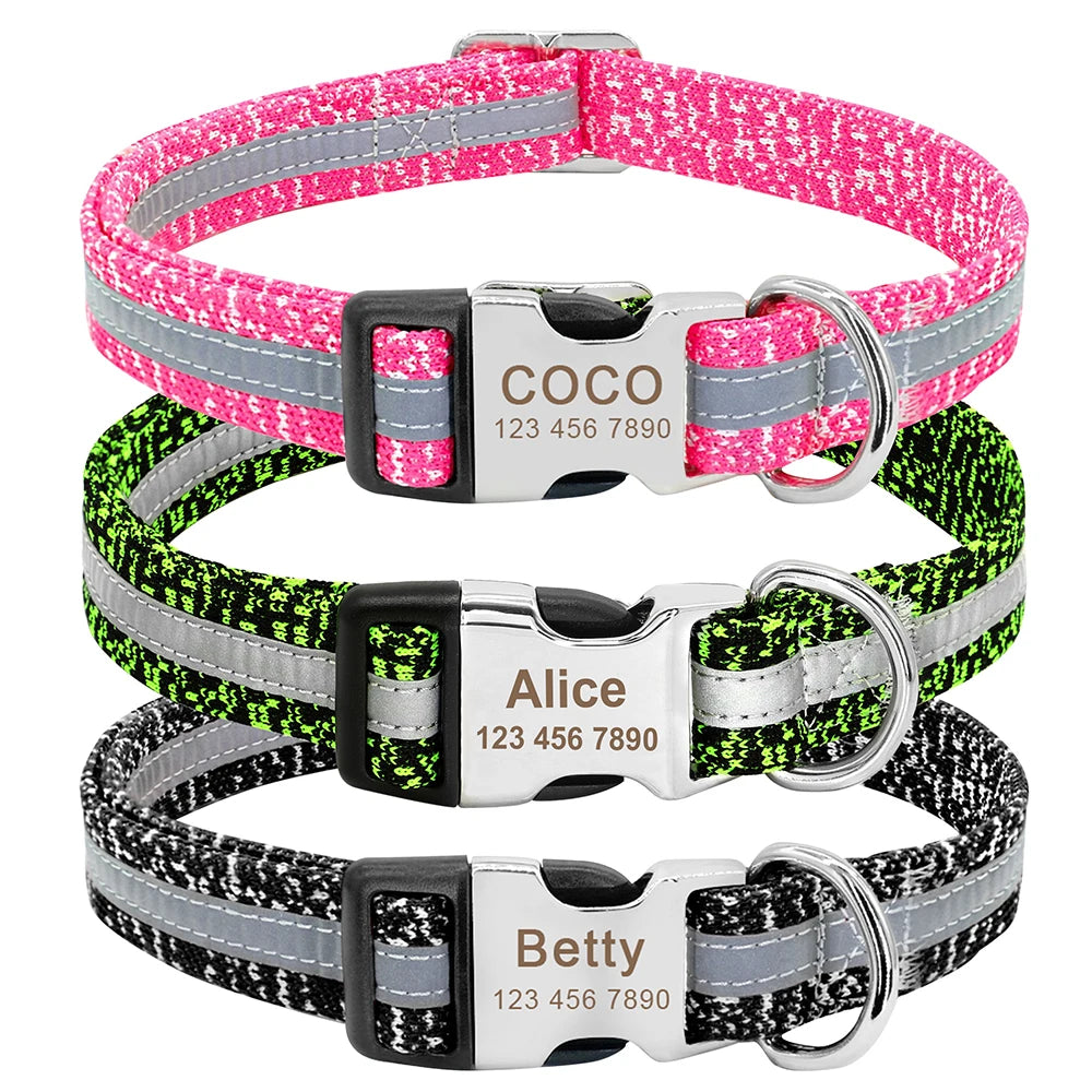 Adjustable Personalized Dog Collar – Custom Engraved Nylon Pet ID Collar | For Small, Medium & Large Dogs