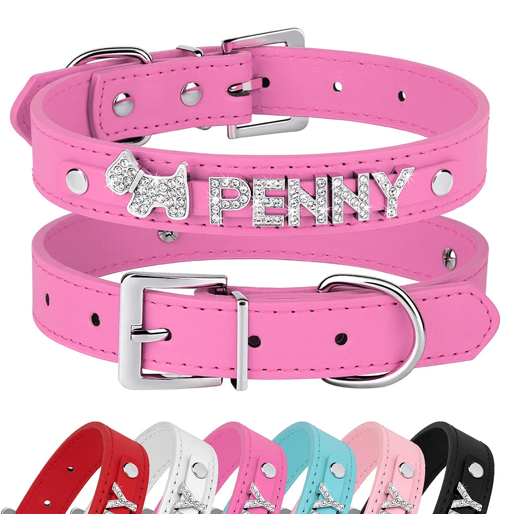 ✨ Custom Rhinestone Dog Collar – Personalized Name Bling for Small Dogs & Puppie