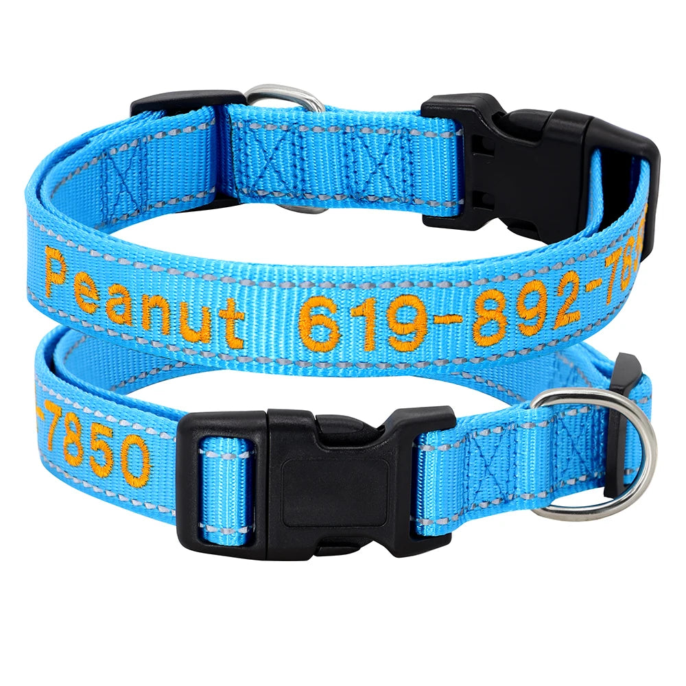 Reflective Personalized Nylon Dog Collar – Custom Embroidered ID Name & Phone – Reflective Adjustable Collar for Small, Medium & Large Dogs