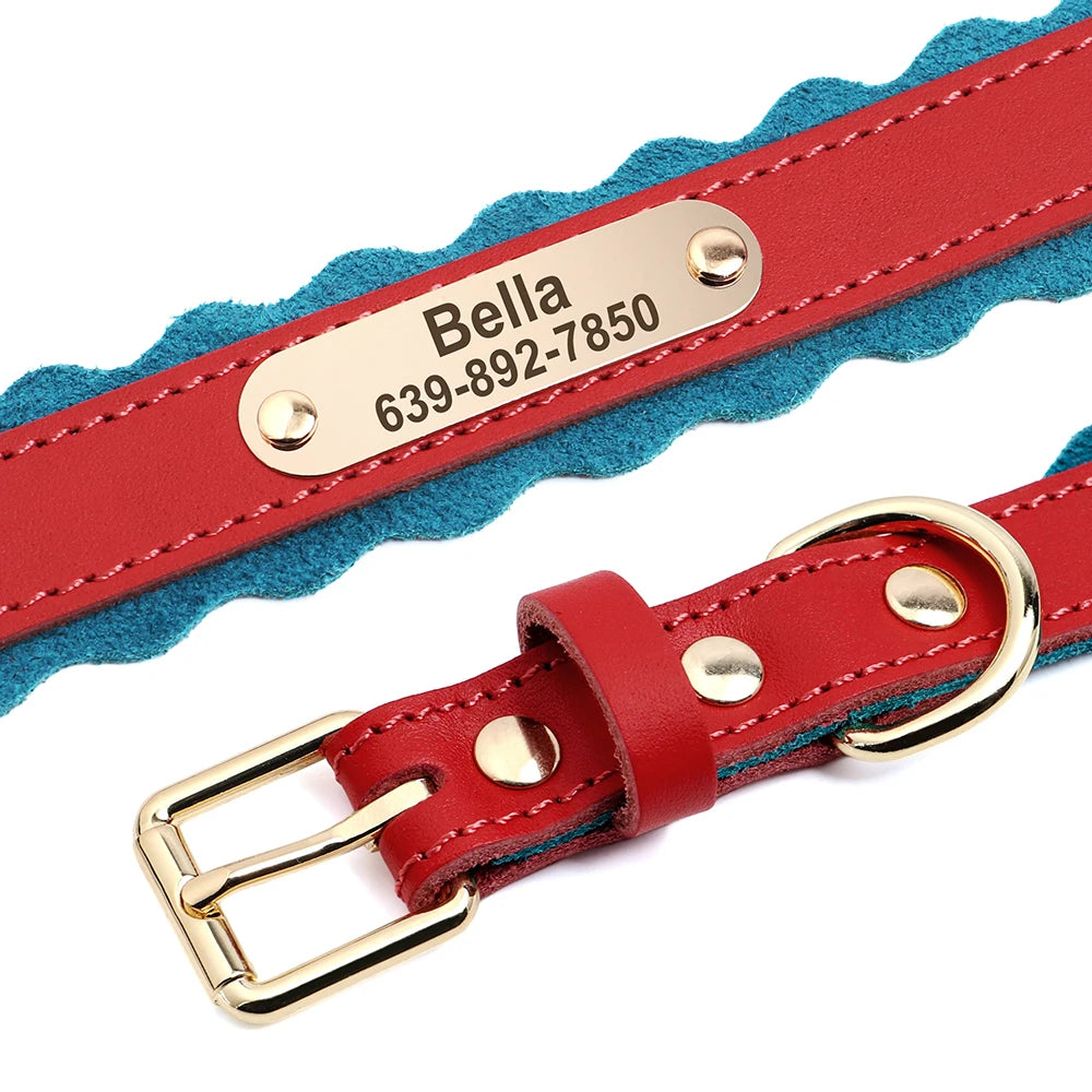 Custom Leather Dog Collar – Personalized Engraved ID Tag, Soft Padded Adjustable for Small & Medium Dogs