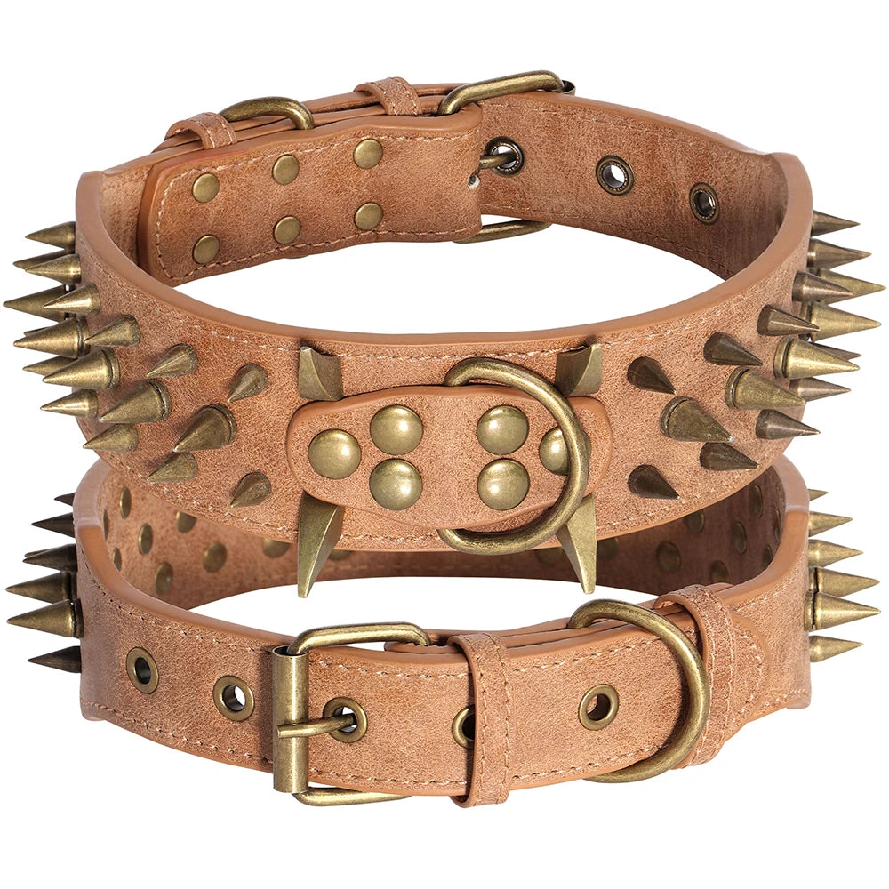 Cool Spikes Studded Dog Collar – 2" Wide PU Leather Collar for Pitbulls, German Shepherds & Large Breeds (S–XL)