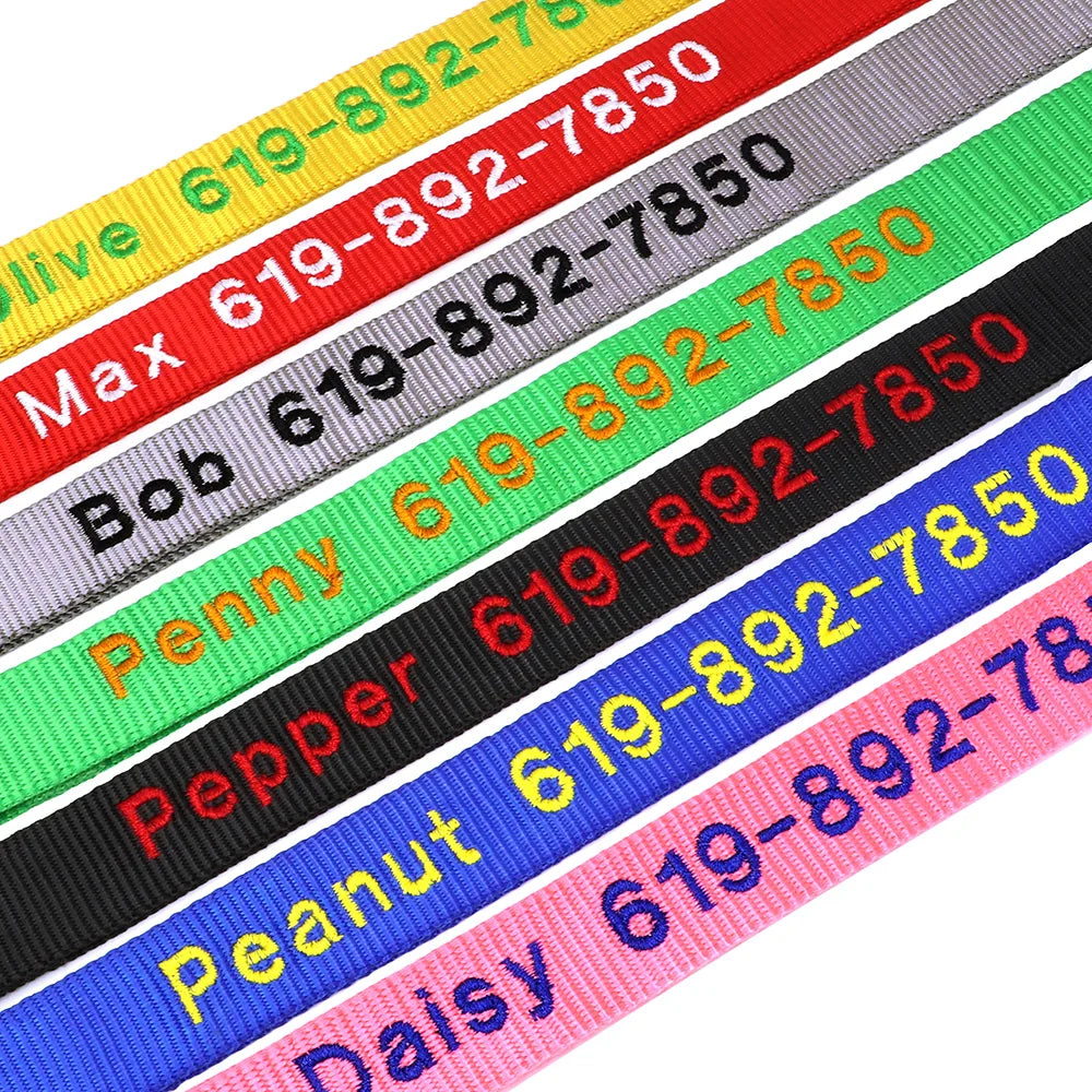 Personalized Embroidered Nylon Dog Collar – Custom Name & Phone ID – For Small, Medium & Large Dogs