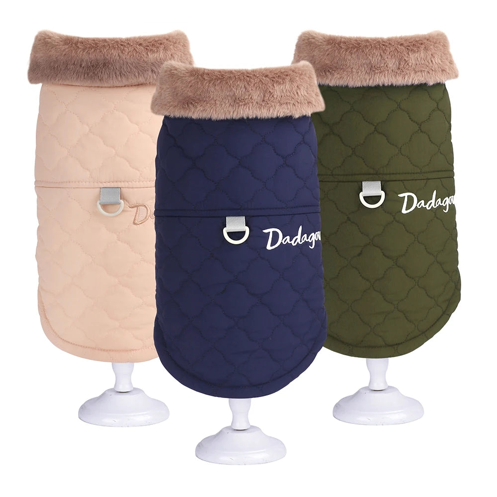 Winter Dog Coat with Fur Collar – Waterproof Warm Jacket for Small & Medium Dogs