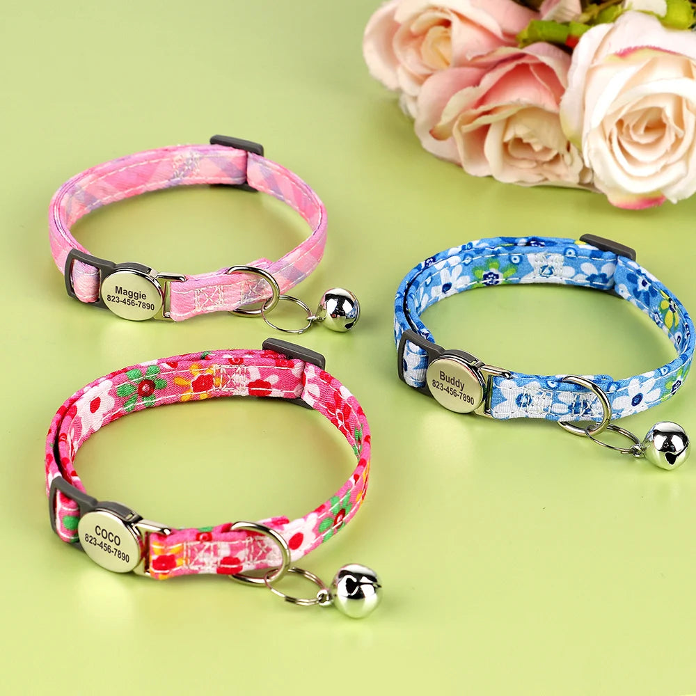 Personalized Cat & Dog Collar with Bell – Custom Engraved ID Tag, Adjustable Pet Collar for Small Dogs & Cats