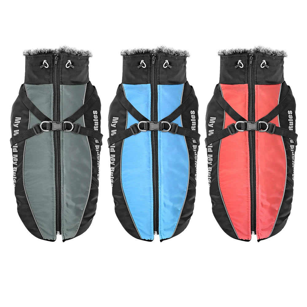 Warm Waterproof Dog Coat with Built-In Harness – Winter Jacket for Medium & Large Breeds