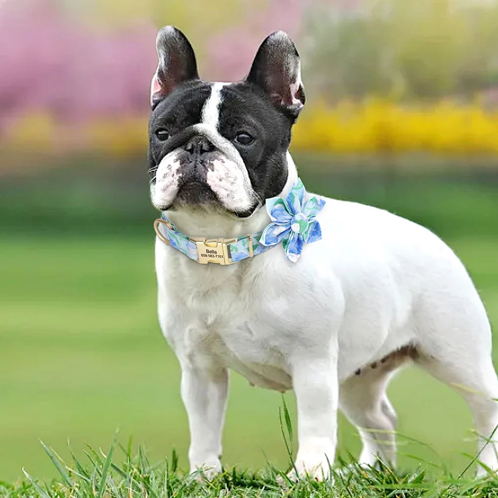 🌸 Personalized Floral Nylon Dog Collar with Free Engraving – Adjustable for Small, Medium, Large Dogs