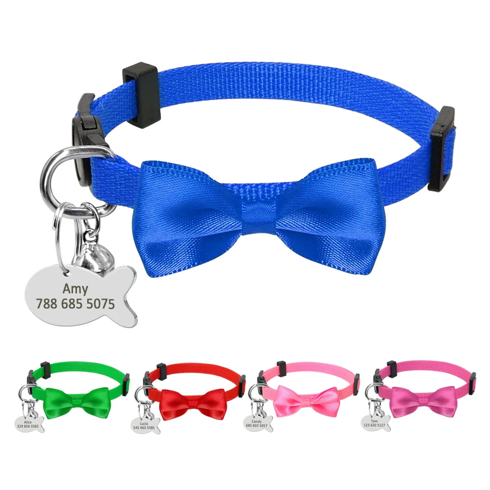 Personalized Cat Collar with Engraved Fish Tag – Adjustable Nylon Collar for Cats & Small Dogs