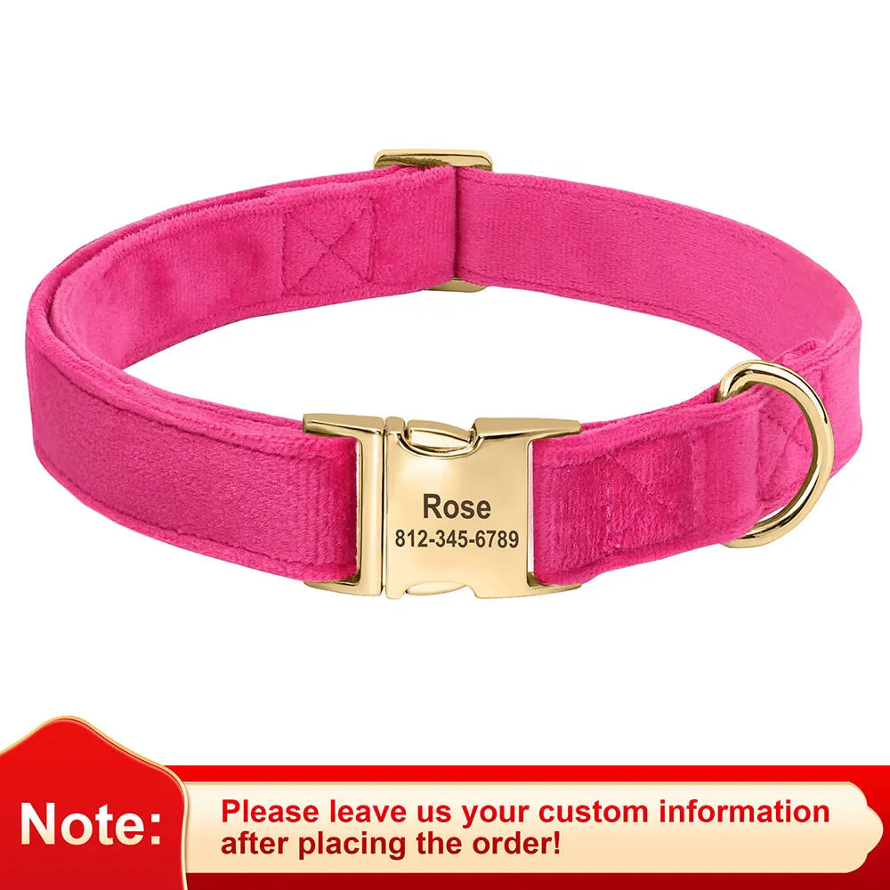 Custom Velvet Dog Collar – Personalized ID Tag – Adjustable for Small, Medium, and Large Dogs
