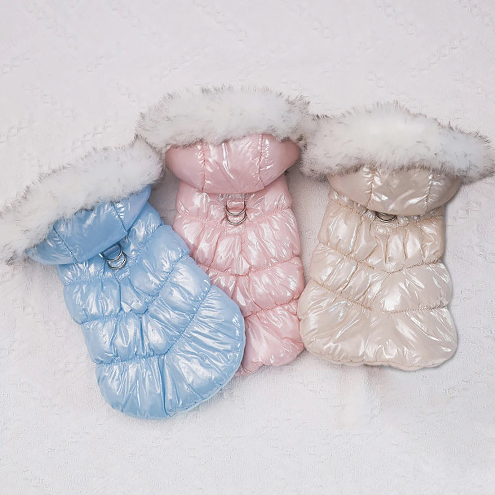 Warm Dog Clothes – Thick Cotton Winter Jacket with Fur Hood for Small & Medium Dogs