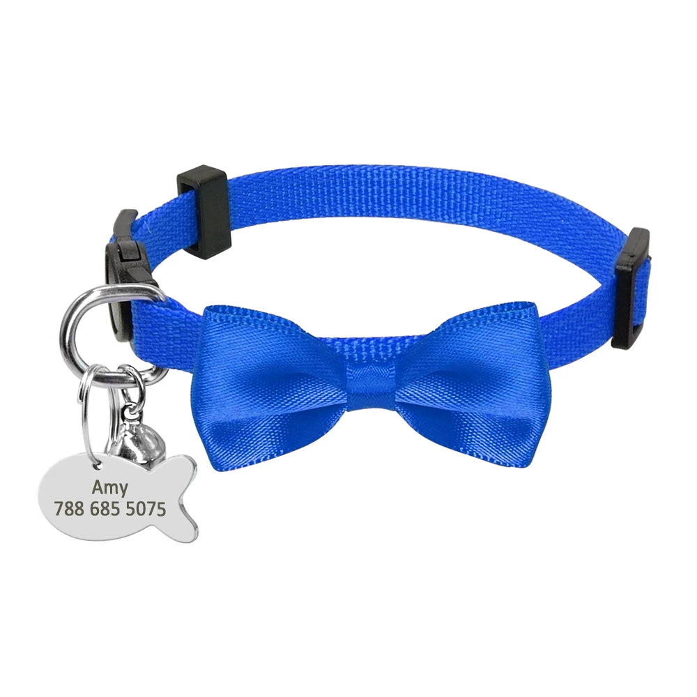 Personalized Cat Collar with Engraved Fish Tag – Adjustable Nylon Collar for Cats & Small Dogs