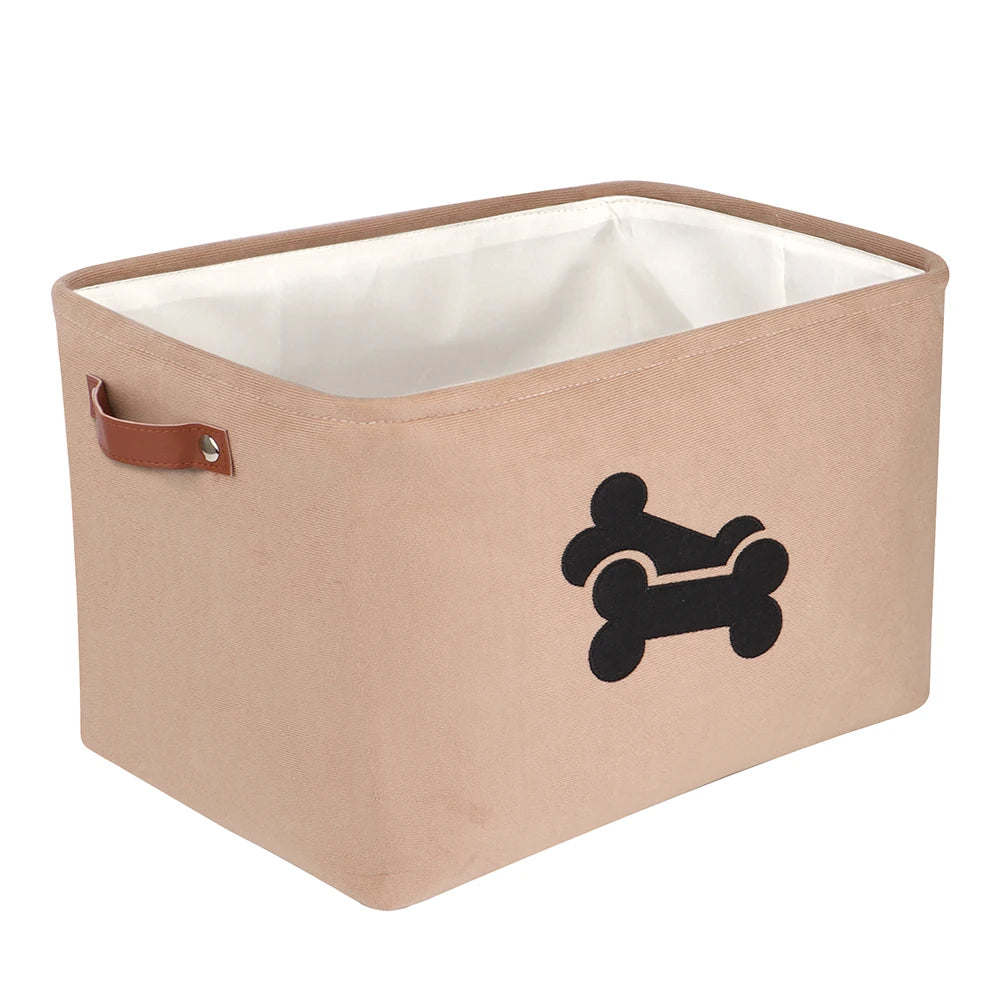 Large Capacity Foldable Dog Toy Storage Basket with Handles – Brown, Grey & Blue