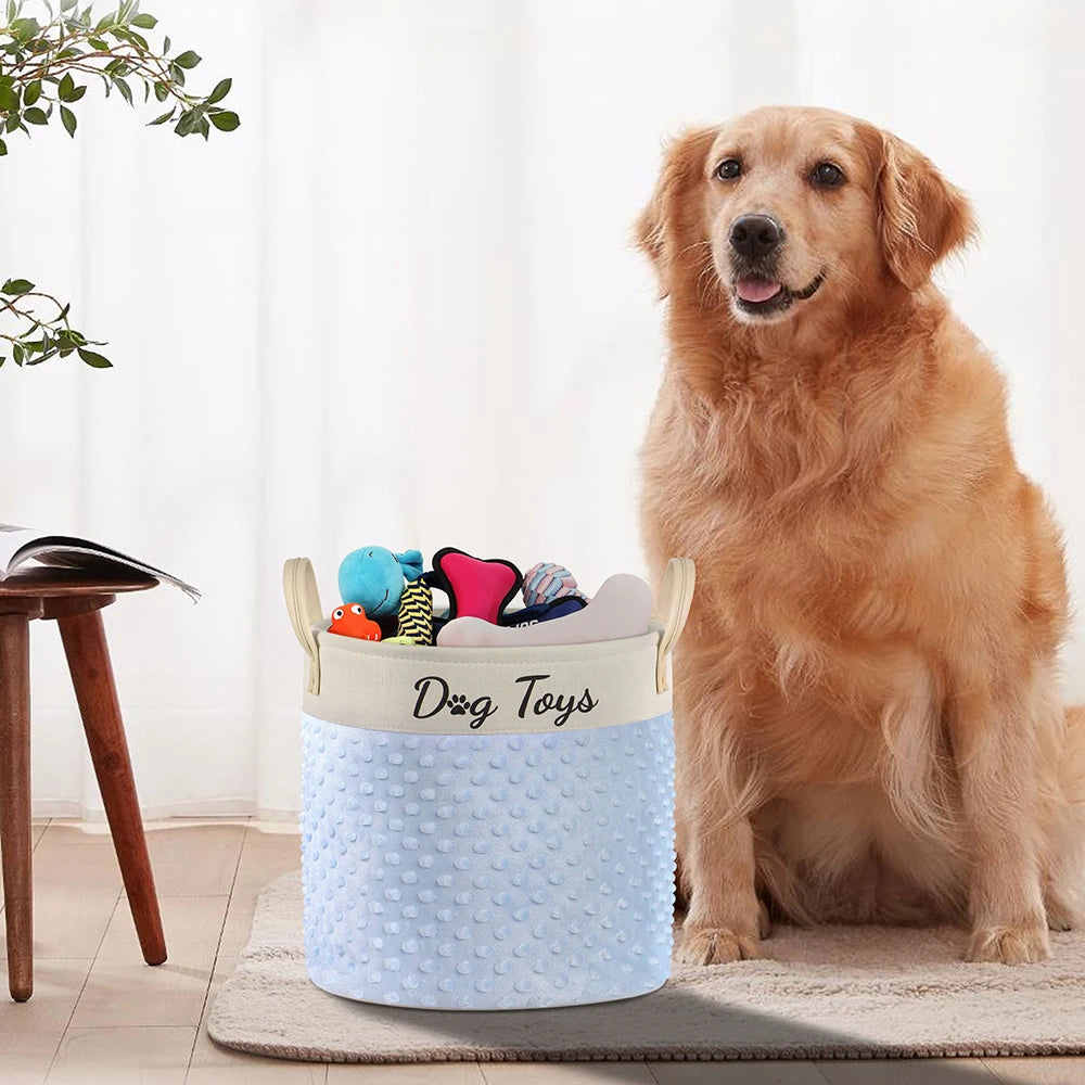 Collapsible Dog Toy Storage Basket with Handles – Large Capacity Pet Organizer Bin (Pink/Blue)