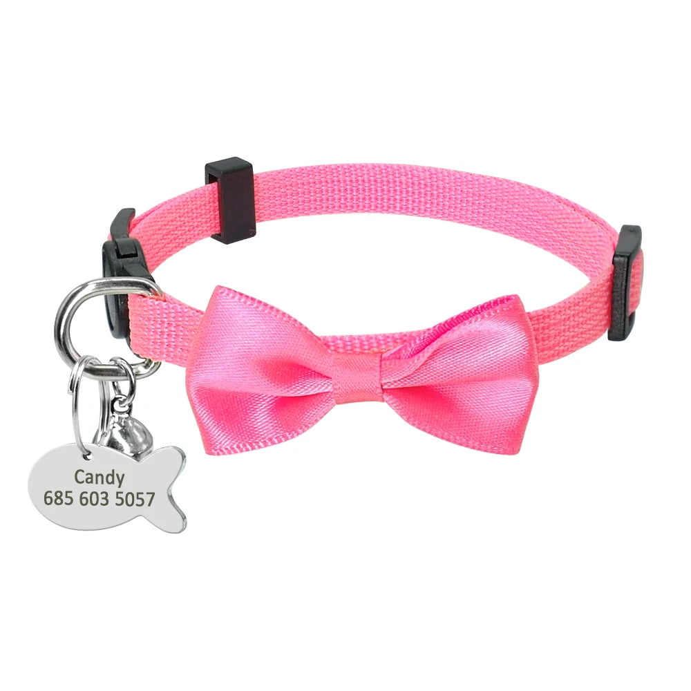 Personalized Cat Collar with Engraved Fish Tag – Adjustable Nylon Collar for Cats & Small Dogs