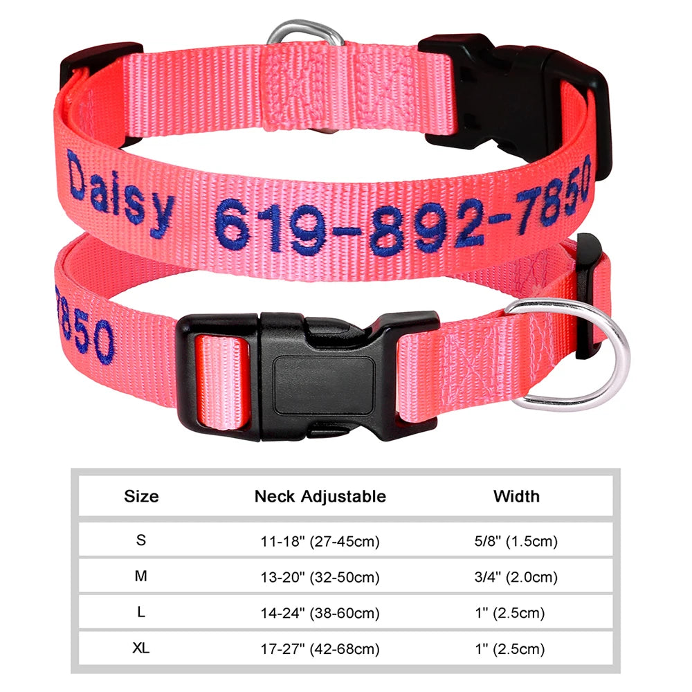 Personalized Embroidered Nylon Dog Collar – Custom Name & Phone ID – For Small, Medium & Large Dogs