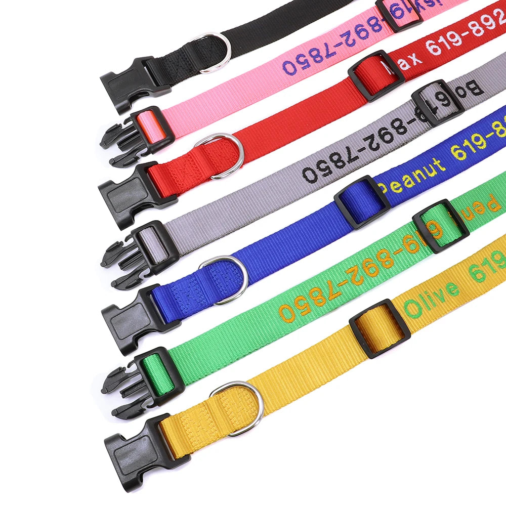 Personalized Embroidered Nylon Dog Collar – Custom Name & Phone ID – For Small, Medium & Large Dogs
