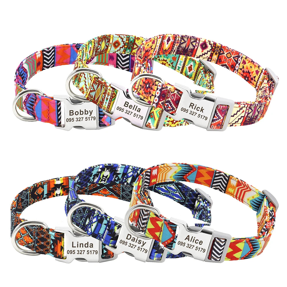 Personalized Nylon Dog Collar with Engraved Nameplate – Custom ID Tag for Small, Medium & Large Dogs