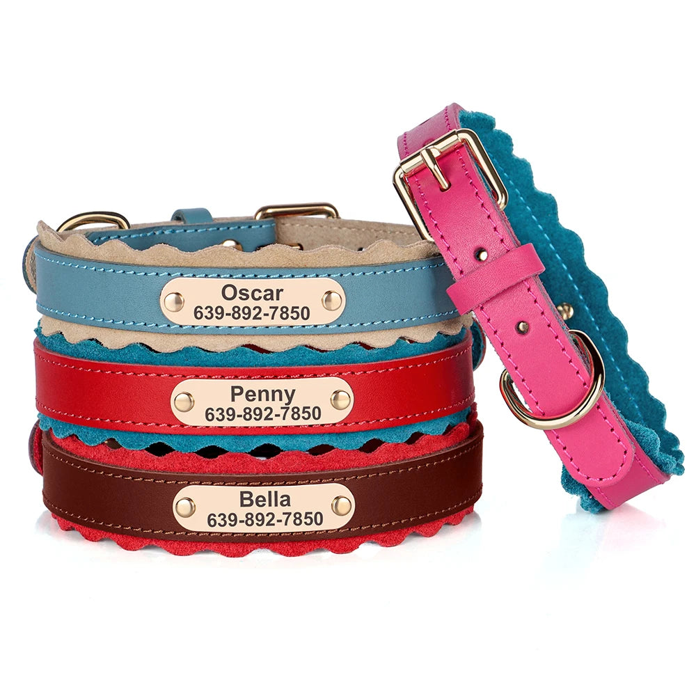 Custom Leather Dog Collar – Personalized Engraved ID Tag, Soft Padded Adjustable for Small & Medium Dogs
