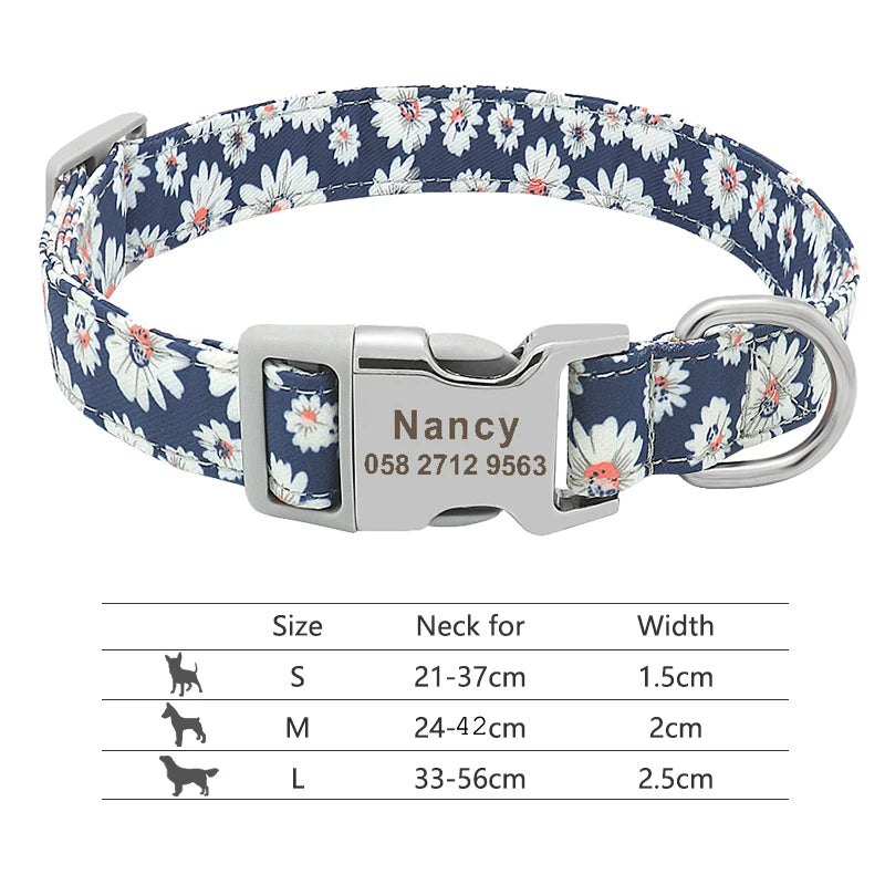 Personalized Nylon Dog Collar with Engraved Nameplate – Custom ID Tag for Small, Medium & Large Dogs