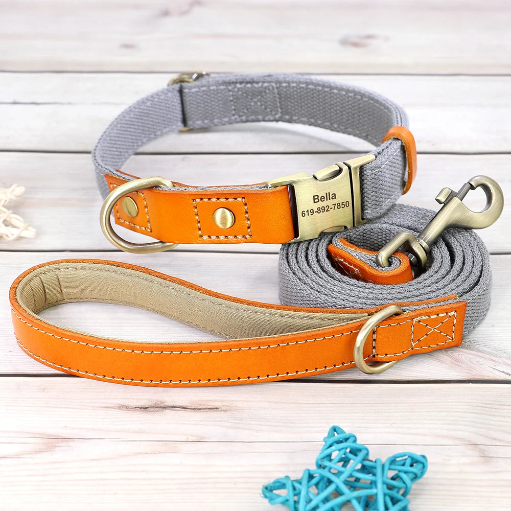 Nylon Custom Dog Collar & Leash Set – Personalized with Leather Nameplate