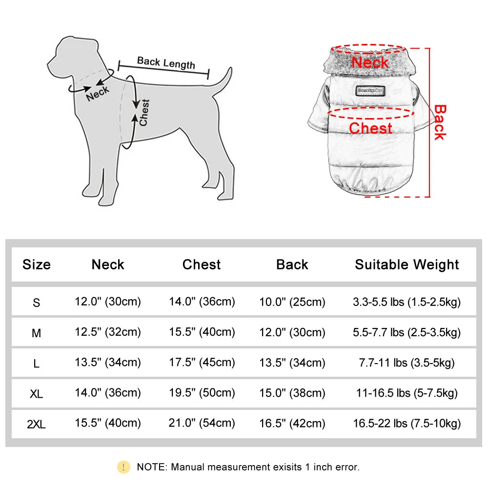 Thick Warm Winter Dog Coat with Fur Collar – Pet Jacket for Chihuahua, Pug, Yorkie, Teddy & More (Small & Medium Dogs, Cats)