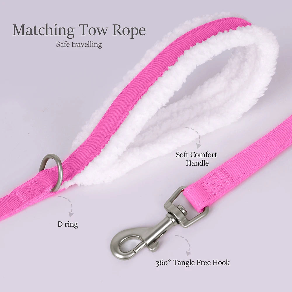 Winter Warm Dog Harness Leash Set – Soft Fleece Pet Vest with Bowtie for Small & Medium Dogs