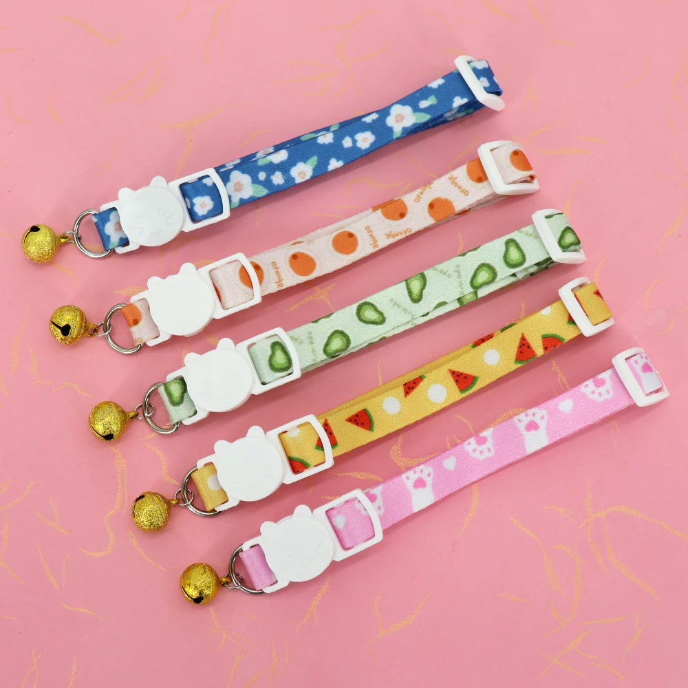 Cute Fruit Print Cat Collar with Bell – Adjustable Quick Release Safety Collar for Cats & Kittens