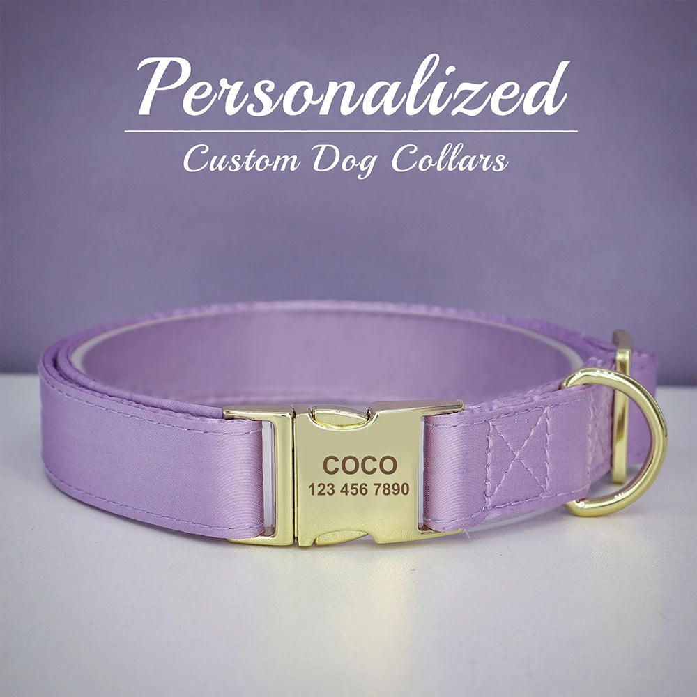 Personalized Silk Dog Collar with Bowtie & Flower – Custom Engraved ID Tag | Adjustable Wedding Collar for Small, Medium & Large Dogs