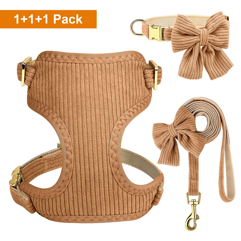 3pcs/lot Dog Collar Harness and Leash Set – Cute Bowtie Design for Small & Medium Dogs