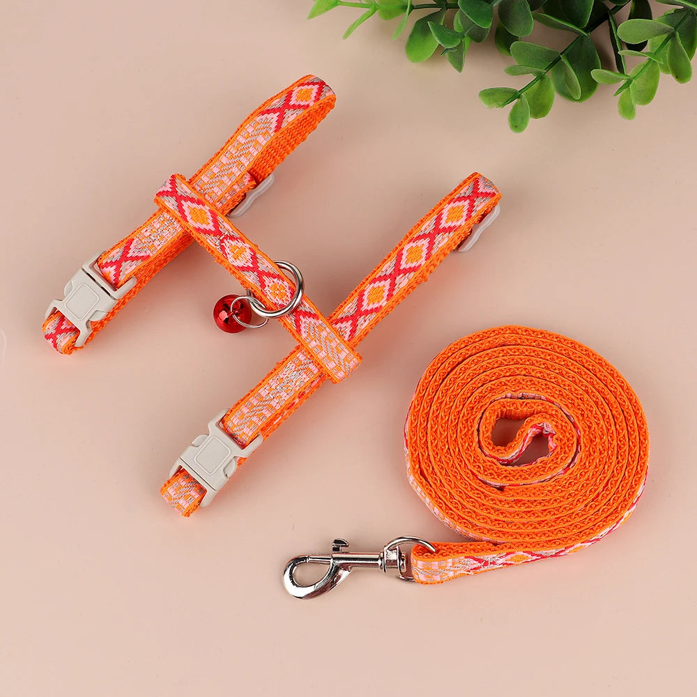 Nylon Cat & Puppy Harness Leash Set – Adjustable Pet Vest with Bell for Small Dogs & Cats