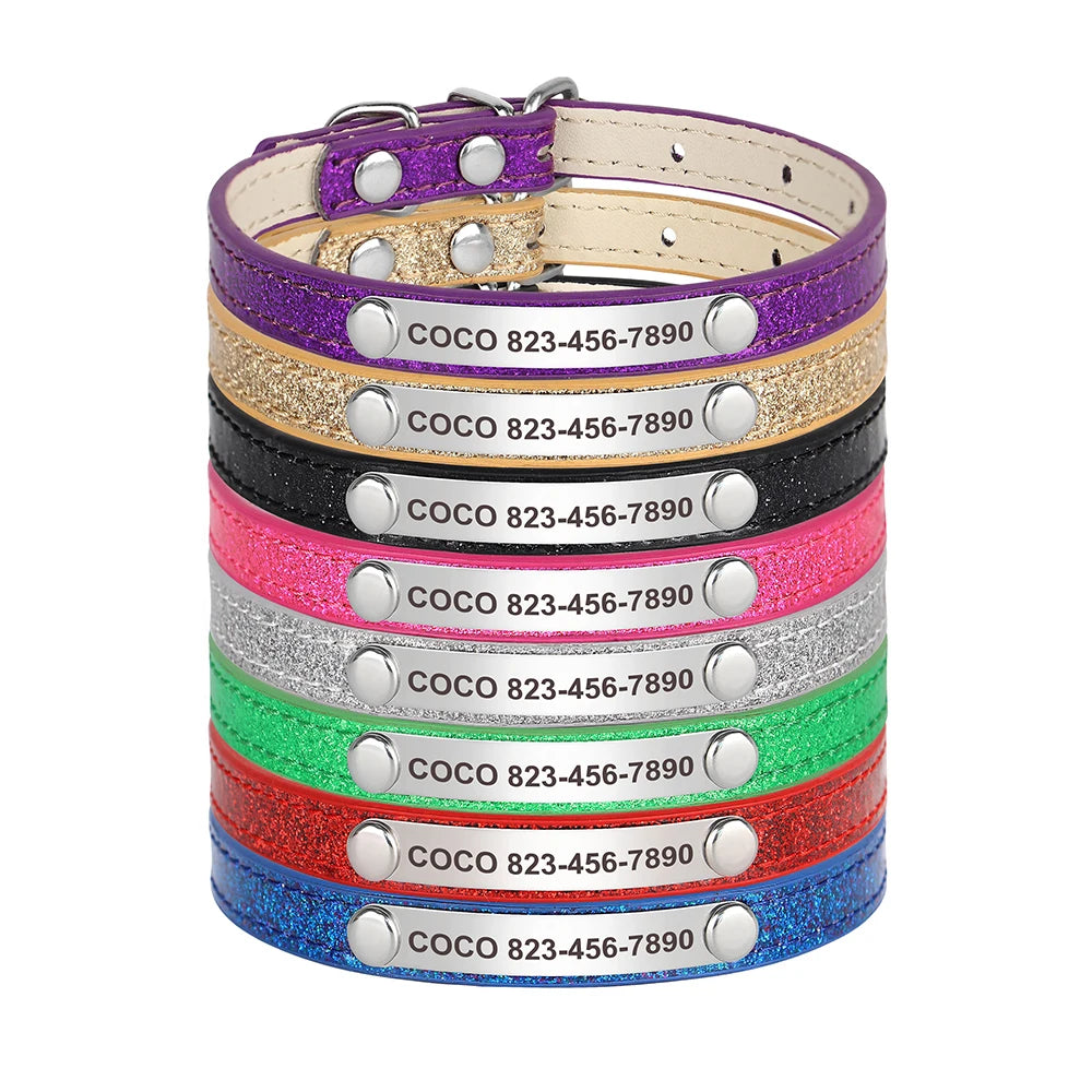 ✨ Personalized Glitter Pet Collar – Custom Engraved ID for Dogs & Cats ✨