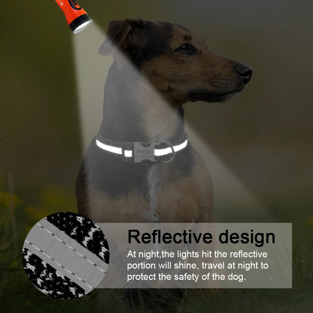 Personalized Reflective Dog Collar – Custom Engraved Nylon ID Tag | Adjustable Anti-Lost Collar for Medium & Large Dogs