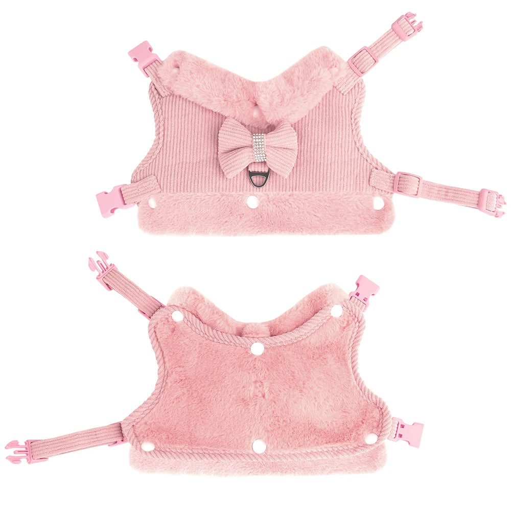 Soft Warm Dog Harness & Leash Set with Bowknot – Cute Vest Outfit for Small & Medium Dogs & Cats