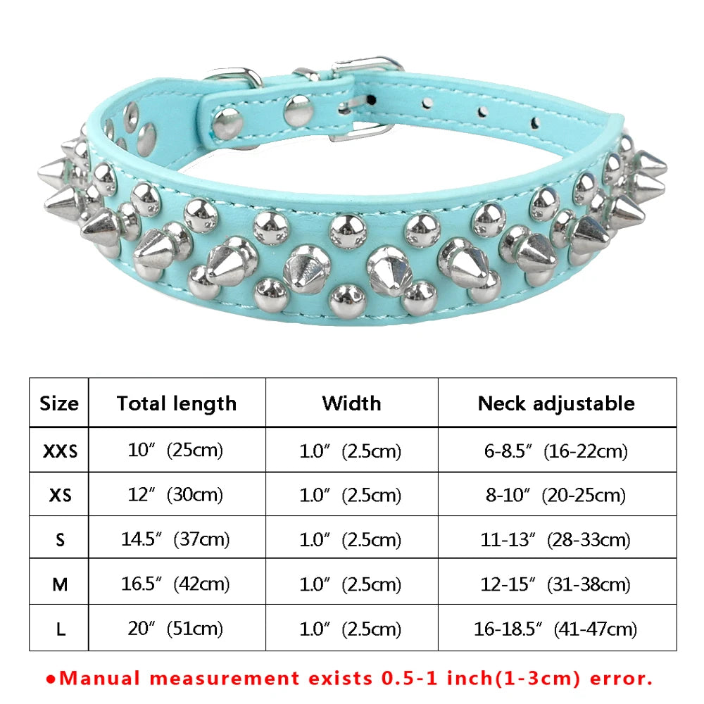 Spiked Studded Leather Dog Collar – Adjustable Anti-Bite Bulldog Collar for Small, Medium & Large Dogs