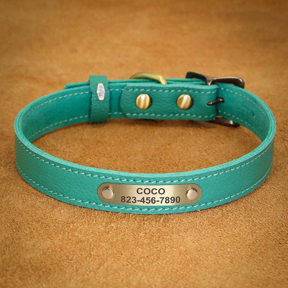 Personalized Genuine Leather Pet Puppy Collar For Small Dogs Cats