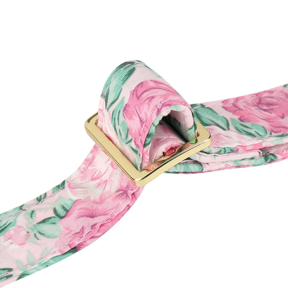Personalized Flower Dog Collar with Bowtie – Free Engraving, Adjustable Sizes