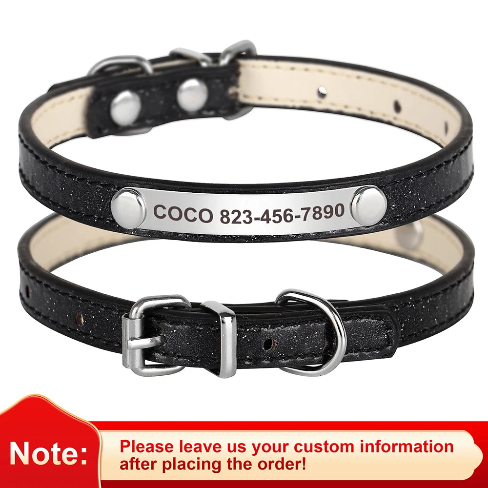 ✨ Personalized Glitter Pet Collar – Custom Engraved ID for Dogs & Cats ✨