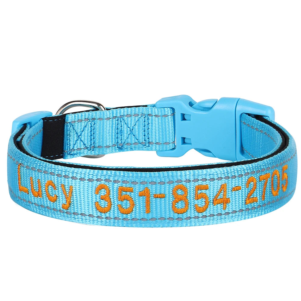 🦴 Custom Embroidered Reflective Dog Collar – Personalized Pet ID Name Nylon Collar for Small, Medium & Large Dogs