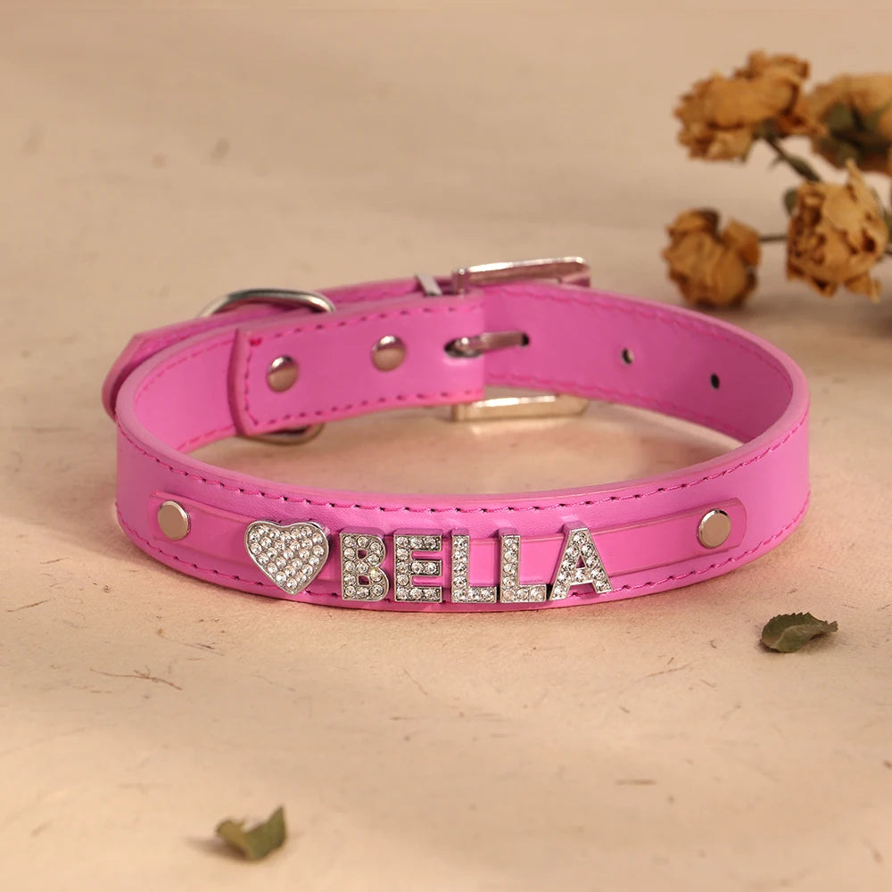 ✨ Personalized Bling Dog Collar & Leash Set – Custom Name with Rhinestones for Small & Medium Pets ✨