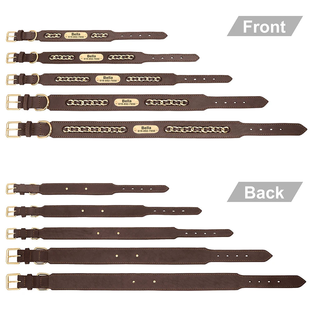 Personalized Leather Dog Collar – Custom Engraved Nameplate ID Tag for Small, Medium & Large Dogs
