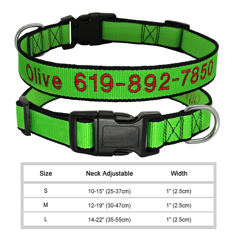 Personalized Embroidered Nylon Dog Collar – Custom Name & Phone ID – For Small, Medium & Large Dogs