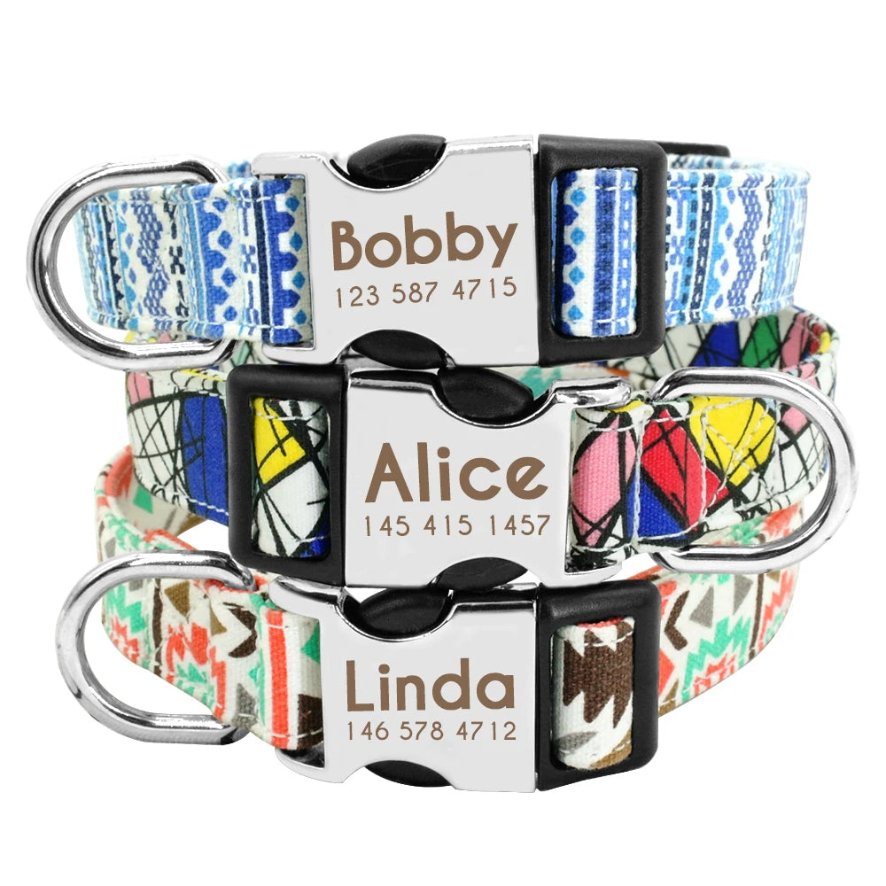 Adjustable Personalized Dog Collar – Custom Engraved Nylon Pet ID Collar | For Small, Medium & Large Dogs