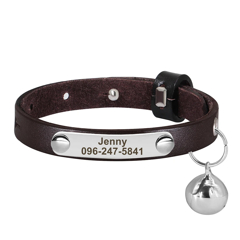 Personalized Leather Cat Collar – Adjustable Kitten & Puppy Collar with Free Engraved ID Tag