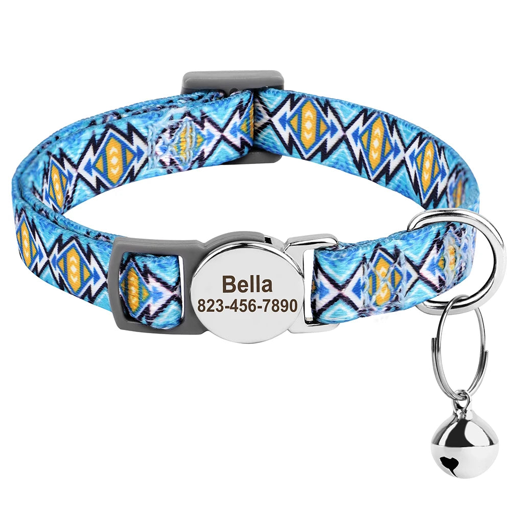 Custom Cat Collar with Engraved ID Tag & Bell – Personalized Safety Collar for Cats & Small Dogs