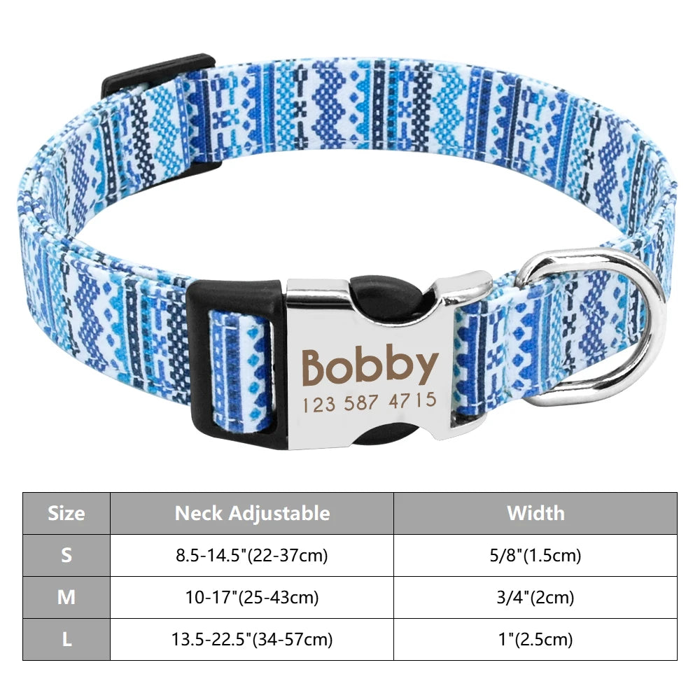 Adjustable Personalized Dog Collar – Custom Engraved Nylon Pet ID Collar | For Small, Medium & Large Dogs