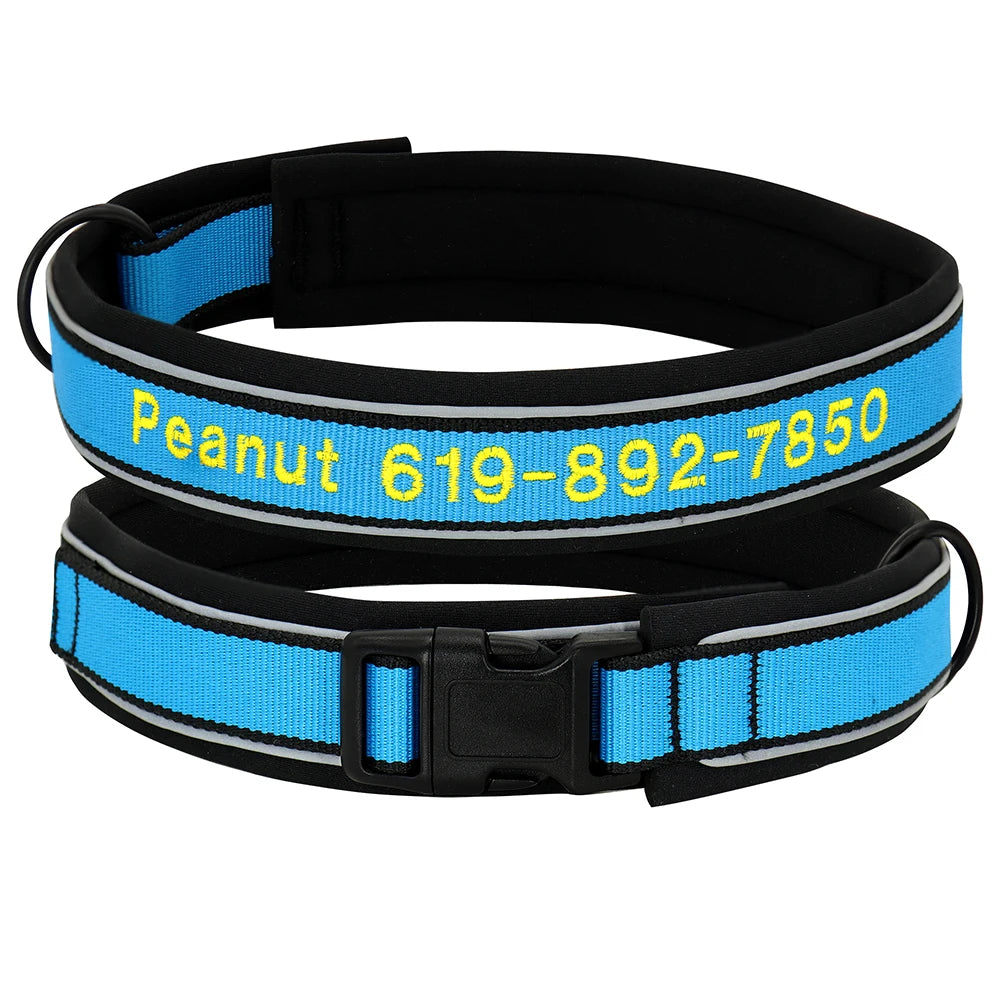 Personalized Embroidered Dog Collar – Reflective Nylon, Custom Name ID Tag – Small Medium Large Dogs