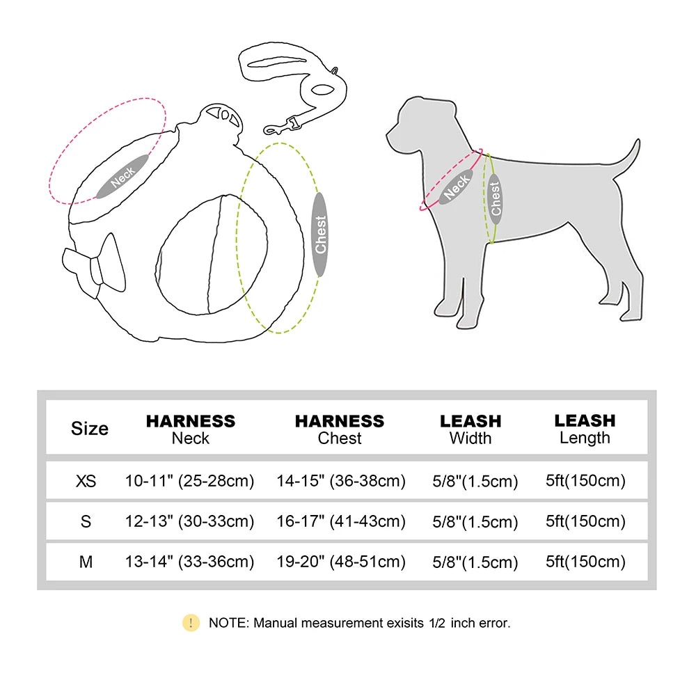 Winter Warm Dog Harness Leash Set – Soft Fleece Pet Vest with Bowtie for Small & Medium Dogs