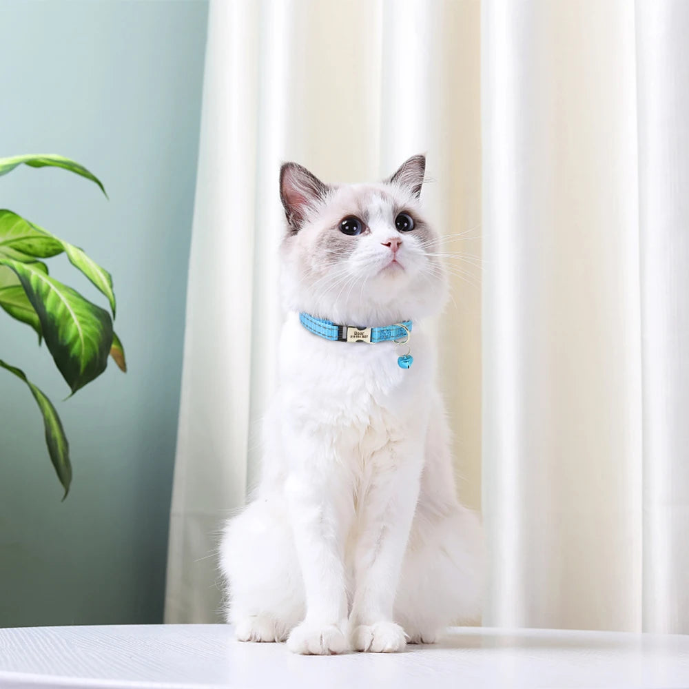 Personalized Cat Collar Free Engraved Pet ID Collars Adjustable Nylon Cat Necklace For Small Dogs Puppy Kitten With Cute Bell