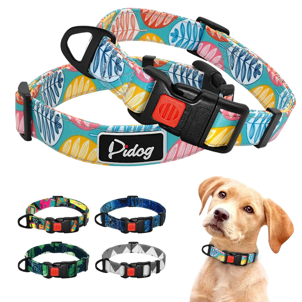 Nylon Custom Dog Collar & Leash Set with Personalized Leather Nameplate – Adjustable ID Tag for Small, Medium & Large Dogs