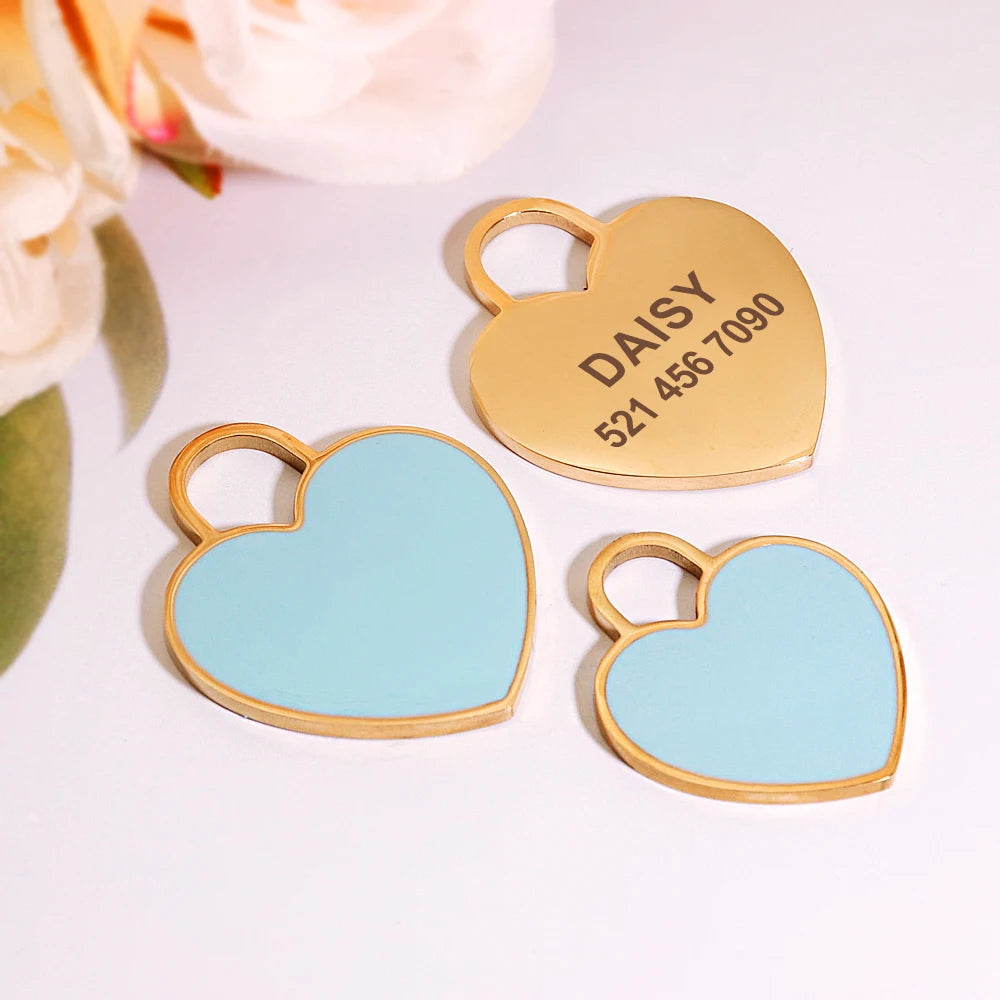 Personalized Heart Dog & Cat ID Tag – Custom Engraved Pet Name Charm