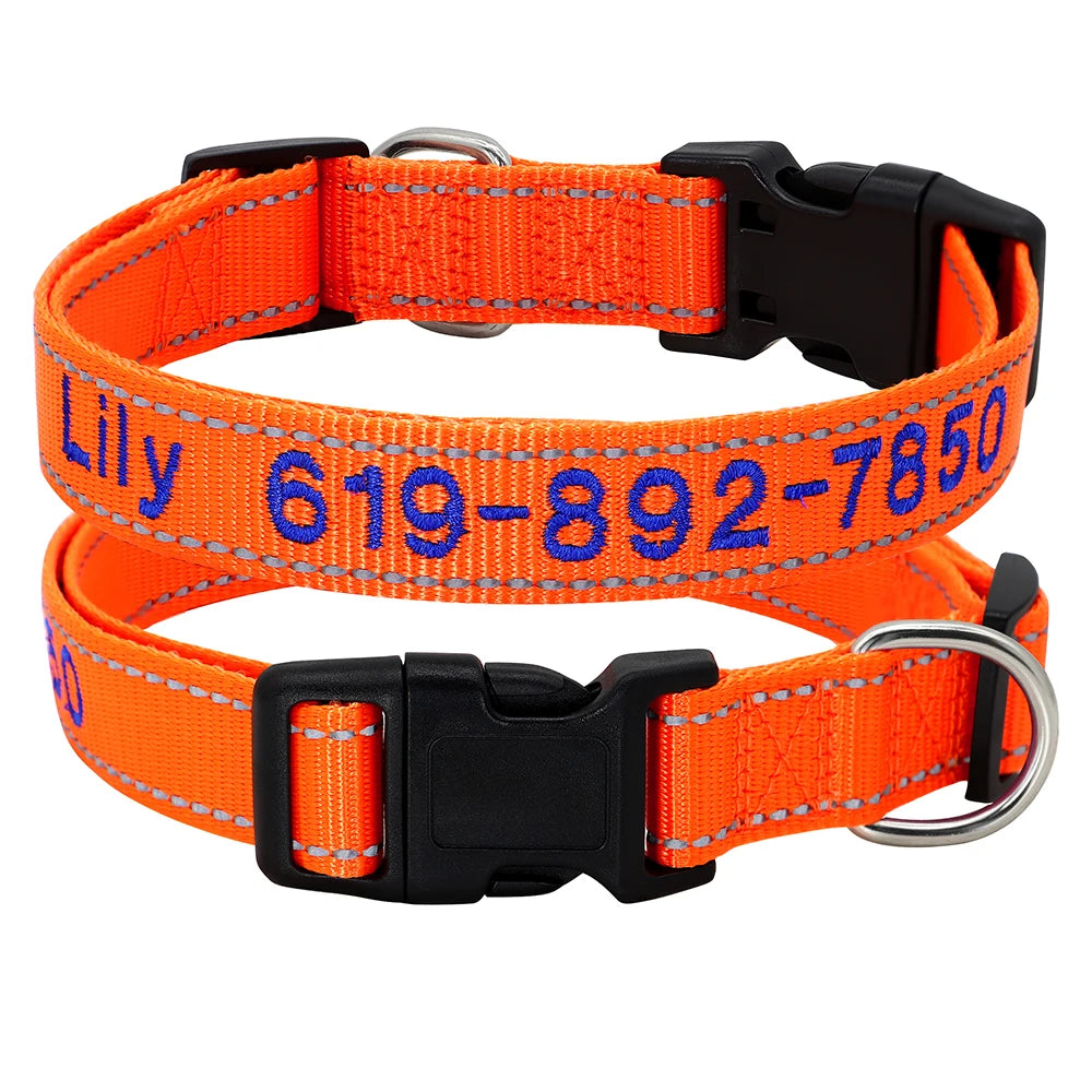 Reflective Personalized Nylon Dog Collar – Custom Embroidered ID Name & Phone – Reflective Adjustable Collar for Small, Medium & Large Dogs